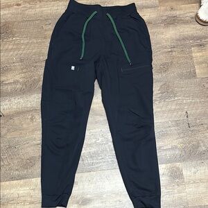 Scrub Pants Black Joggers with Green Drawstring